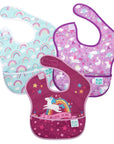 Bumkins Superbib 3 Pack Girl Unicorns Σαλιάρα Αδιάβροχη