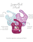 Bumkins Superbib 3 Pack Girl Unicorns Σαλιάρα Αδιάβροχη