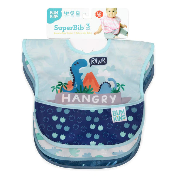 Bumkins Superbib 3 Pack Boy Dino Σαλιάρα Αδιάβροχη