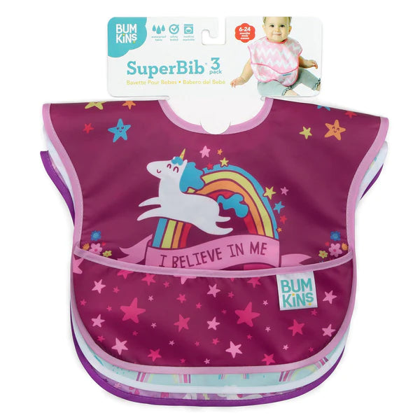 Bumkins Superbib 3 Pack Girl Unicorns Σαλιάρα Αδιάβροχη